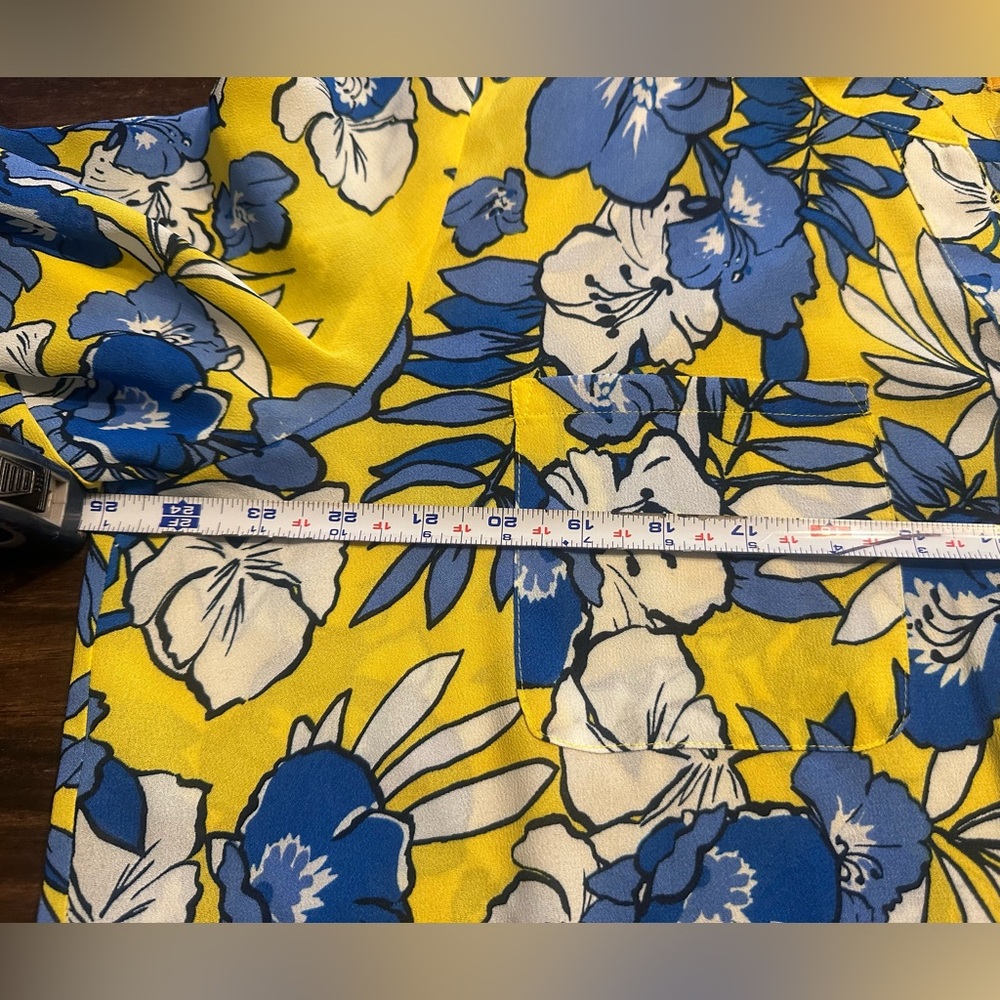 Ruby Rd. Blue & Yellow Tropical Floral Button Down Blouse XL - Picture 8 of 9